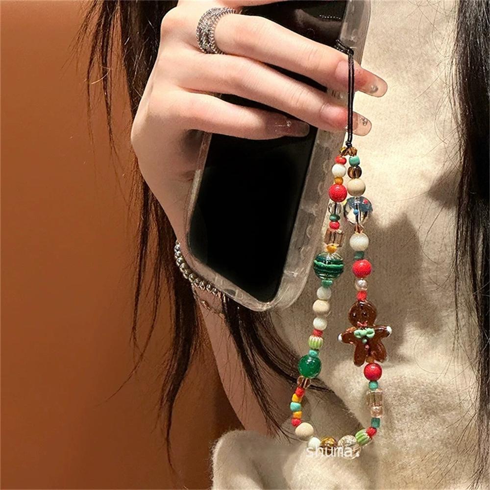 Cute Christmas Phone Chain Pendant Wrist Strap Anti-lost Lanyard Festival For iPhone Decorative Strap Bracelet Phone Accessories