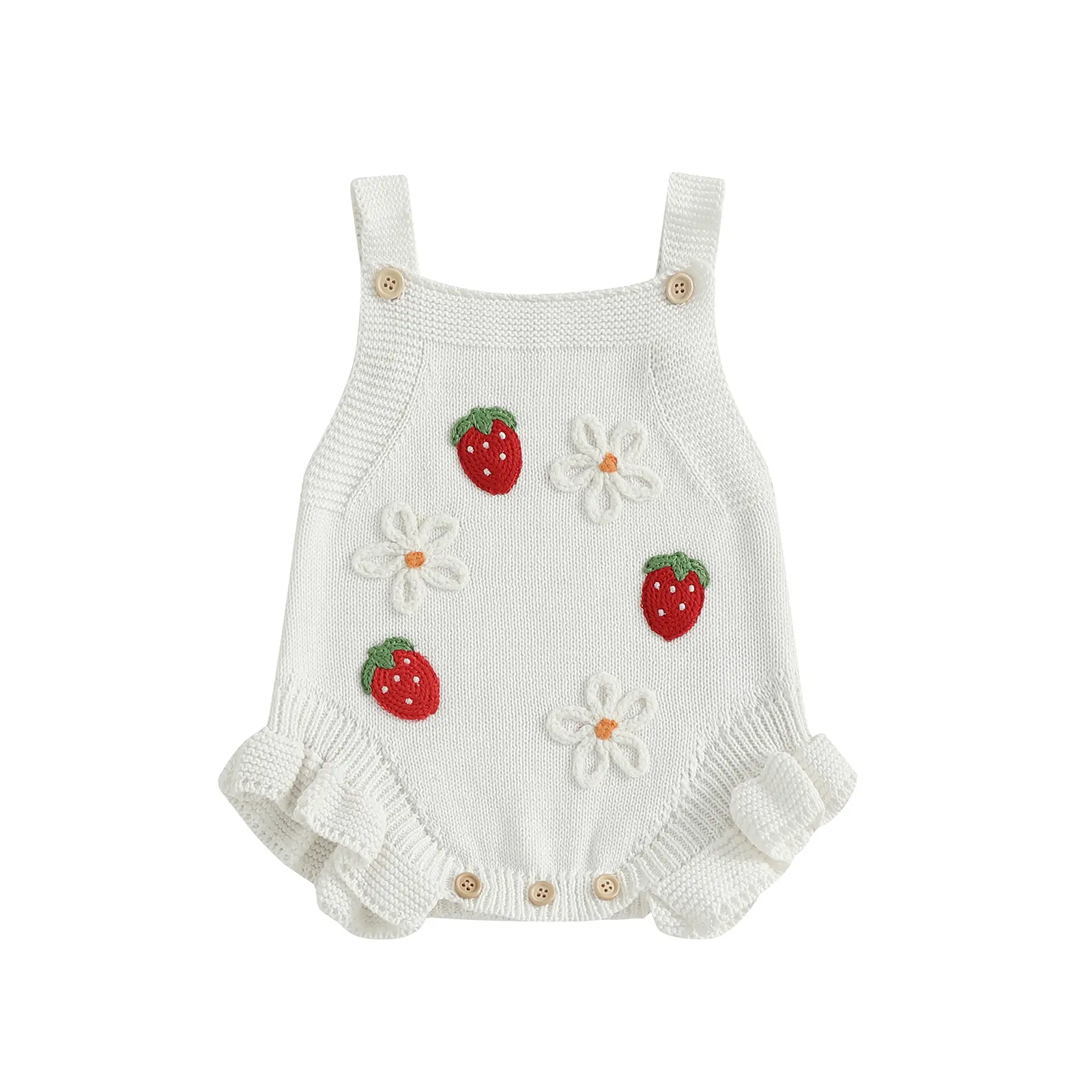 FOCUSNORM Newborn Sweater Romper Baby Girl Crochet Knit Sweaters Rompers Embroidery Flower Strawberry Outfit Sleeveless Bodysuit
