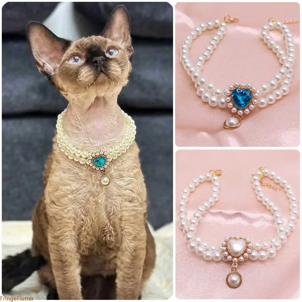 Pet Double-Layer Pearl Necklace - Princess-Style Gemstone Pendant Collar, Comfy Lightweight Accessory for Cats & Dogs, Ideal for Holiday Parties, Gotcha Day Celebrations