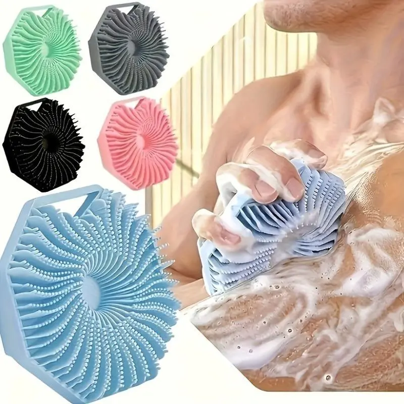 Hexagon Silicone Body Scrubber for Sensitive Skin, Gentle Personal Exfoliator for Arms and Back, Quick-Drying Bath Sponge Helps Reduce Blemishes, Hanging, Smooth, Cleaning, Exfoliating, Light, Accessories