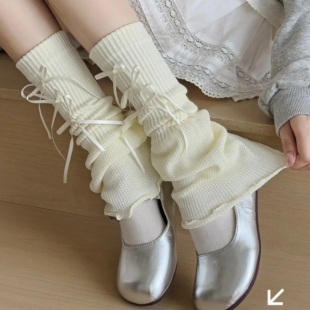 White Bow Slouch Leg Warmers, Thin Flare Mid-Calf Socks Covers Y2K Sweet Cool Girl Summer Legwear