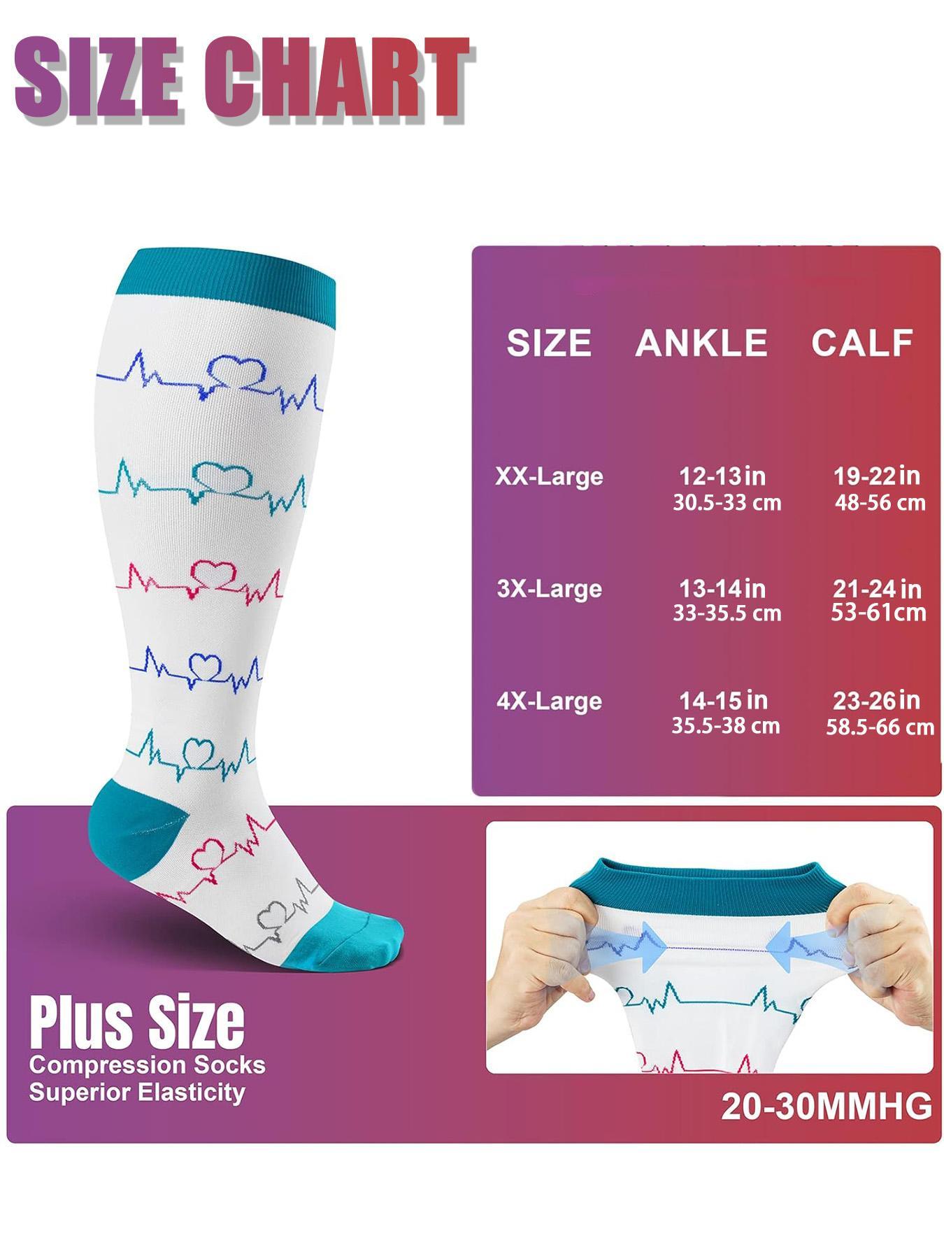 Plus Size Compression Socks, Sports Socks for Women & Men, Breathable Comfortable Socks for Running, Nurses, Pregnant Women, Breathable Comfy Socks