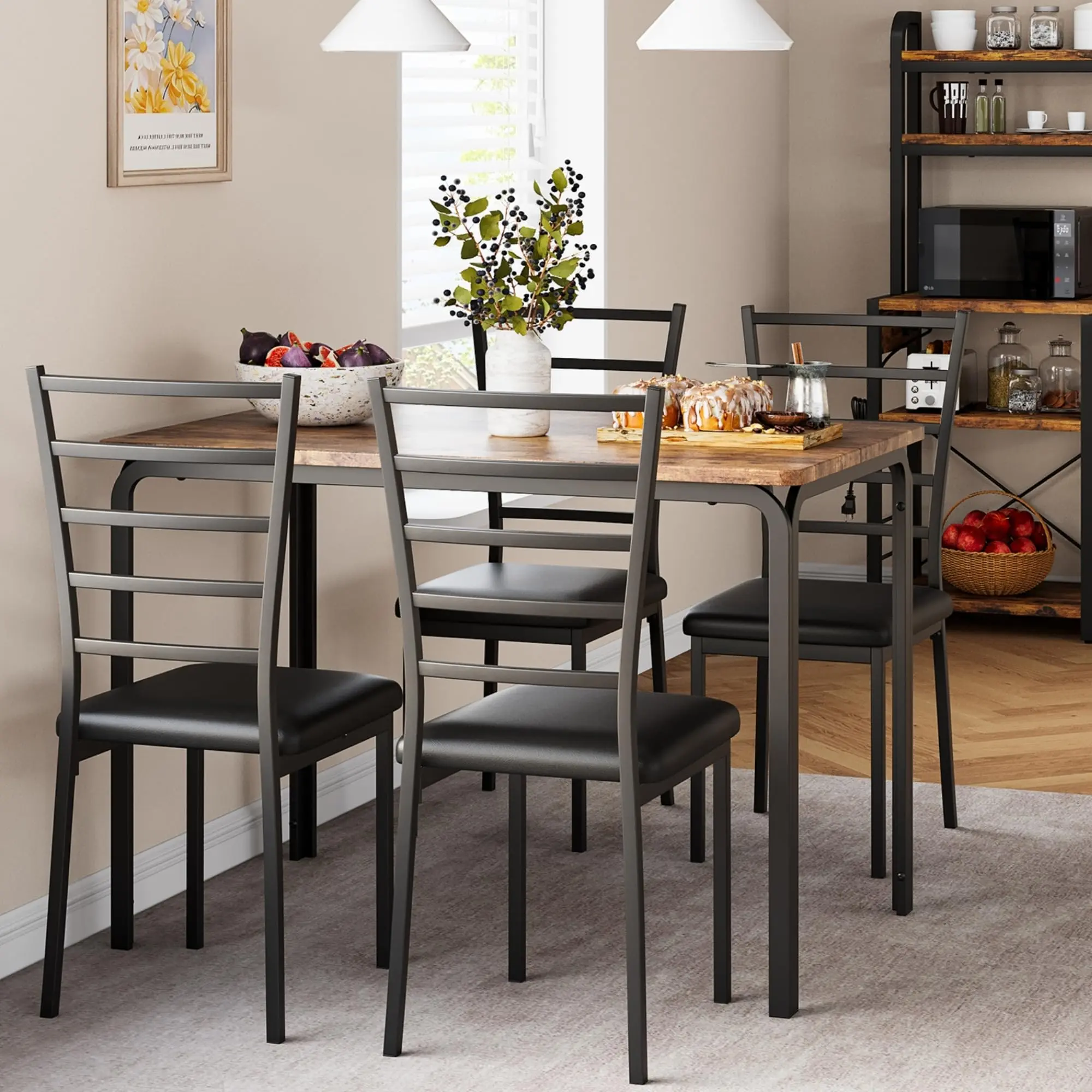GARVEEDining Table Set for 4, Kitchen Table and Chairs for 4, 5 Piece Dining Table Set, Modern Dining Room Table Set, Dinner Table Set for 4, Rectangular Dinette Set Furniture for Small Space, Apartment