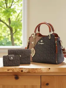 Women's Fashion Luxe Handbag Set, 3-Piece Satchel Bundle, Vintage Print Letter Bag, Multi-Functional Shoulder Crossbody, All Seasons Use