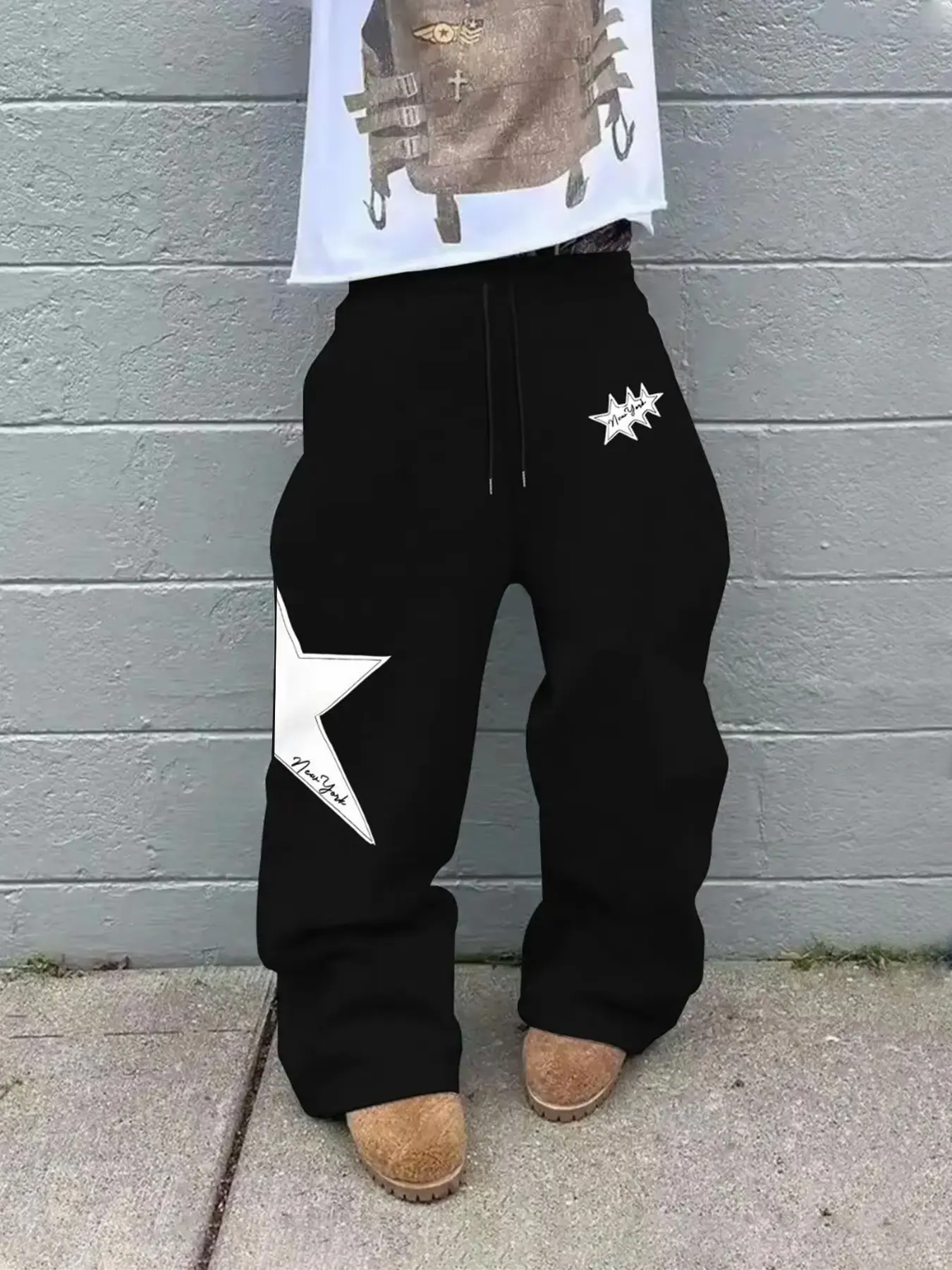 Men's Letter Star Pattern Print Drawstring Waist Sports Pants, Casual Comfortable Jogging Pants, Classic Versatile Athletic Sweatpants
