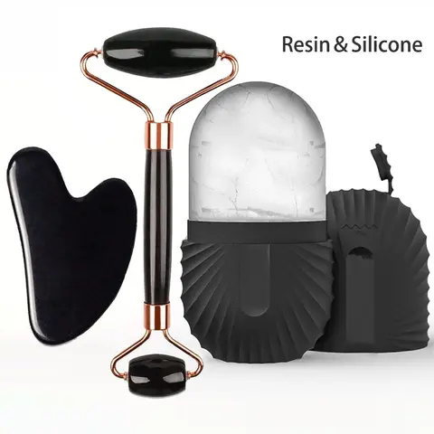 【Black Friday】3-in-1 Ice Face Roller Facial Skincare Set, Facial Roller and Gua Sha Face Sculpt Tool Set with Ice Mold Cube, Reusable and Leakproof Skin Care Beauty Tool, Beauty Massagers for Lifting and Contouring