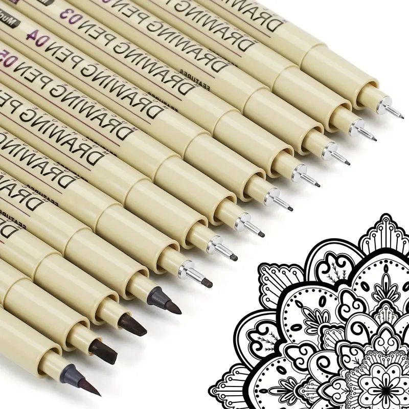 12pcs Drawing Pen Fineliner Pen Black: Micro Set Artist Art Pen Fine Liner Micro Point Tip Ink Marker Art Supplies Adult Drawing Supply Anime Gift Sketch Manga Outline Watercolor