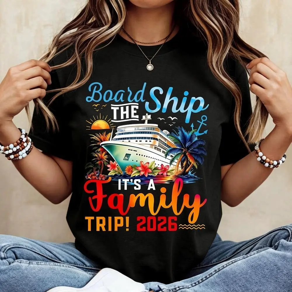 Unisex Cotton Graphic T-Shirt, Family Trip 2026 Cruise Design, Casual Short Sleeve Crewneck for Summer Vacation Travel Wear, Streetwear, Shortsleeve, Basic, Fashion, Fit, Tee, Round Neck, Top