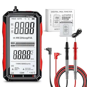 FS899C Plastic Digital Multimeter - 8-Inch LCD Screen, USB-C Rechargeable, 6000 Counts True RMS, 60mV to 600V AC/DC Voltage Tester, NCV, Capacitance Detector, Backlight & Torch, Data Hold Function for Car, Home Electrical Testing