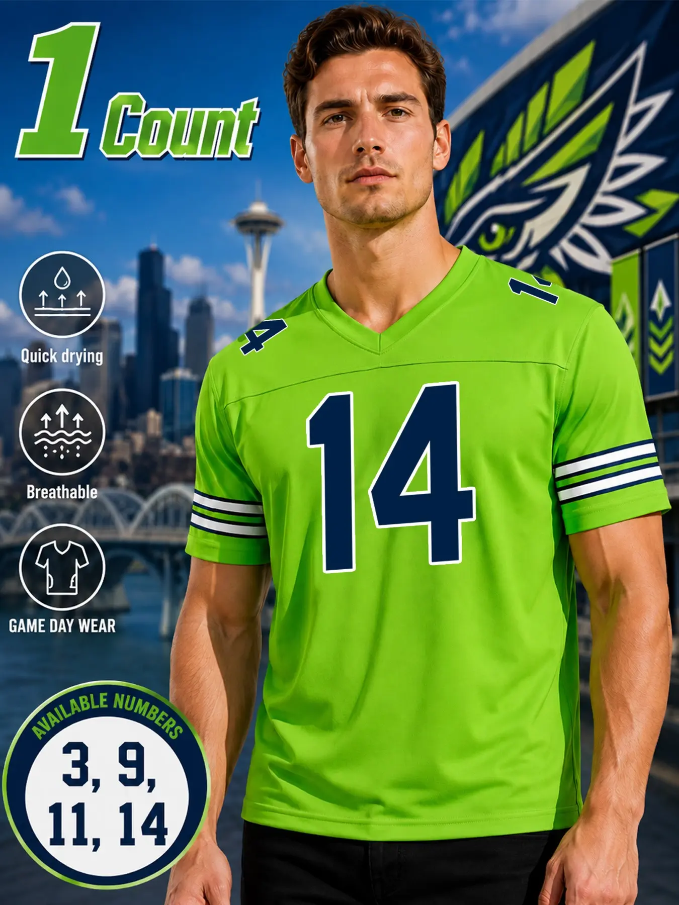 Unisex Retro American Football Jersey, Seattle Team Rugby Jersey, Quick-Dry, Moisture-Wicking Y2K Blokecore Short-Sleeve Sports Top (S–3XL), Stylish Streetwear for Fans, Perfect for Sports Viewing Parties and Everyday Casual Wear