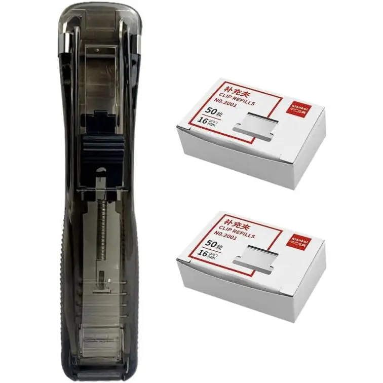 Baby & Maternity Portable Push Stapler, 4.52In Plastic-Iron Construction, Compact Lightweight Design with Clam Clip Dispenser & Refill Clips for Office Desk Travel, No Warning Applicable, Plastic And Iron