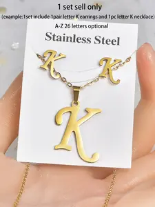 3pcs/set Simple Letter Detail Pendant Necklace & Stud Earrings, Fashion Jewelry Set for Women & Men, Glamour Set Styling, Trendy Accessories for Party and Daily Life, Fashionable Jewelry Set