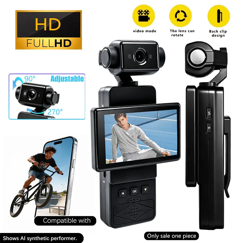 Pocket Handheld Camera,WiFi Action Video Camcorder,HD Streaming Camera Recorder, 270° Rotating Head,Manually Flip The Screen, Camera for Vlogging, Travel & Daily Life Recording