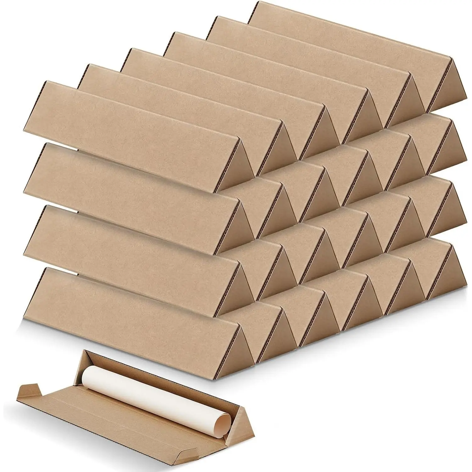 50 Pcs Triangle Mailing Shipping Tubes Corrugated Cardboard Box Poster Tube for Protecting, Shipping, Mailing and Storage of Artwork, Crafts, Long Art Holder (14" L X 3" w X 3" h,Kraft)