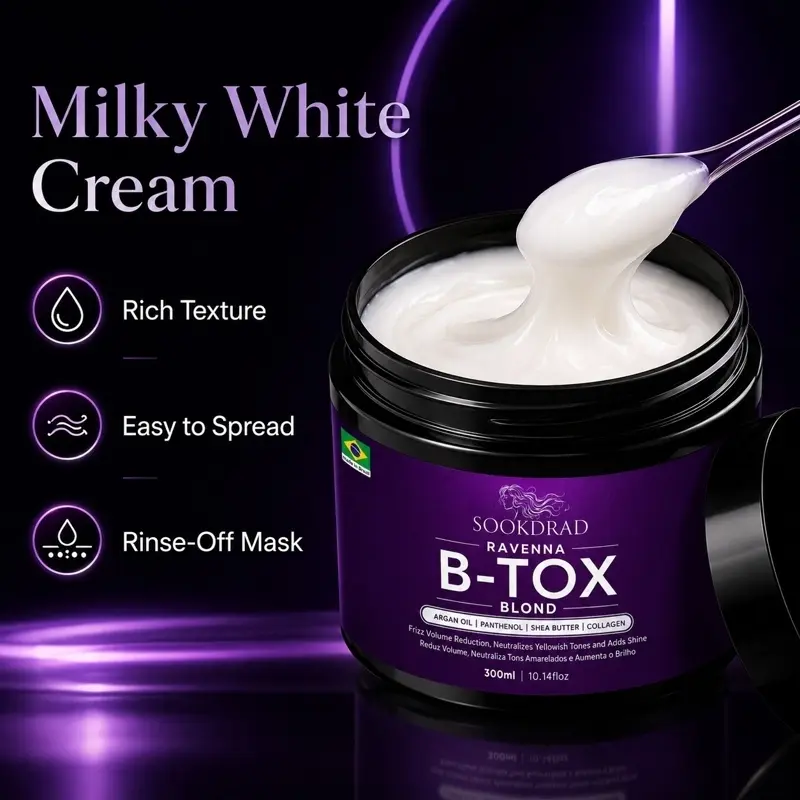 Blond Hair B-Tox Treatment, Brazilian Made, Argan Oil, Panthenol, Shea Butter, Collagen, Frizz Volume Reduction, Yellow Tone Neutralizing, Add Shine, 300ml
