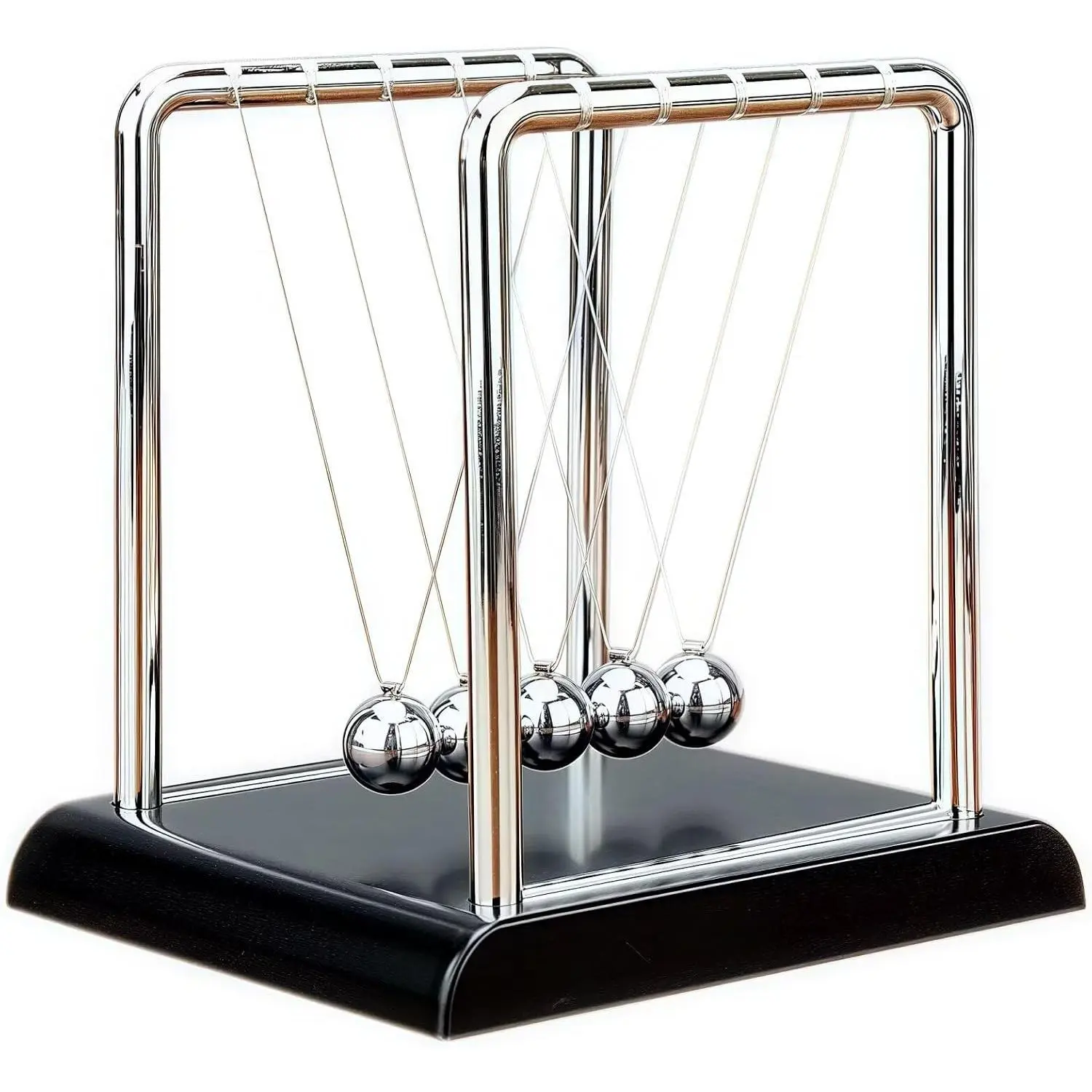 Newtons Cradle Balance Pendulum Balls, Swinging Kinetic Balls with Black Base, Science Physics Educational Learning Tool, Office Home Creative Decoration, Stress Relief Fidget Desk Toy (Medium)