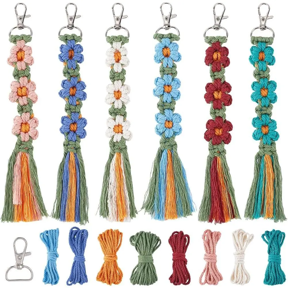 6 Sets  Making Kits Macrame  Kit Daisy Flower  with Instruction Boho Tassel Keychains  Macrame Kits for Beginners Adults Handbags DIY  Ornament Decor