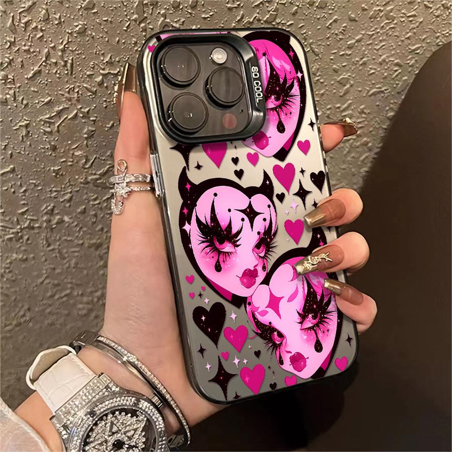 Phone case: 1pc Pink Devil Heart Pattern Phone Case Suitable for Apple iPhone11 12 13 14 15 16 17 PRO MAX X XR XSMAX 7 8Plus Shock Proof Vintage Funky Cute Fashion Can be given to a lover, Can be given to friends