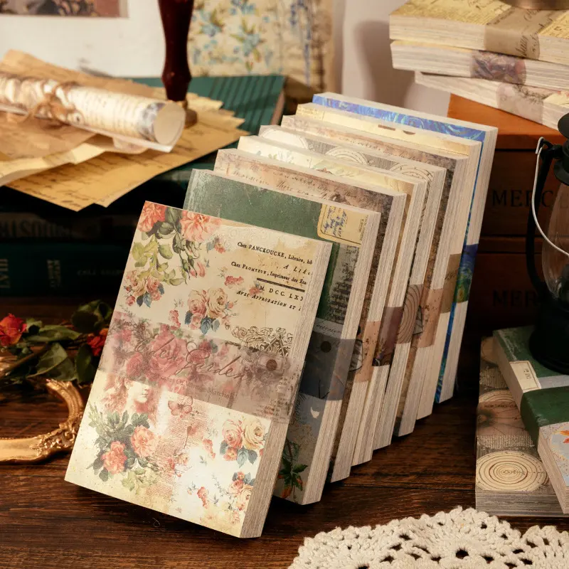 Vintage Aesthetic Scrapbook Paper Book 100 Sheets 8 Patterns Morning Dusk Series Decorative Craft Paper for Junk Journal Background Collage DIY Scrapbooking Supplies