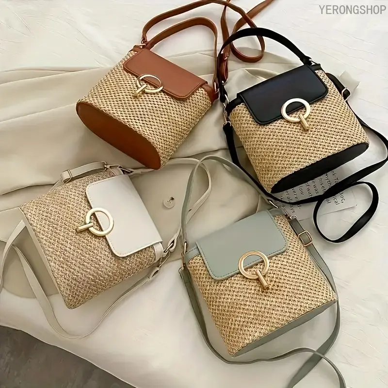 Women's Minimalist Crossbody Bag, Soft Braid Solid Weave Shoulder Purse with Clean Lines & Anti-Theft Lock for Vacation, Casual Handbag with Adjustable Strap, Chic, Foldable, Lightweight