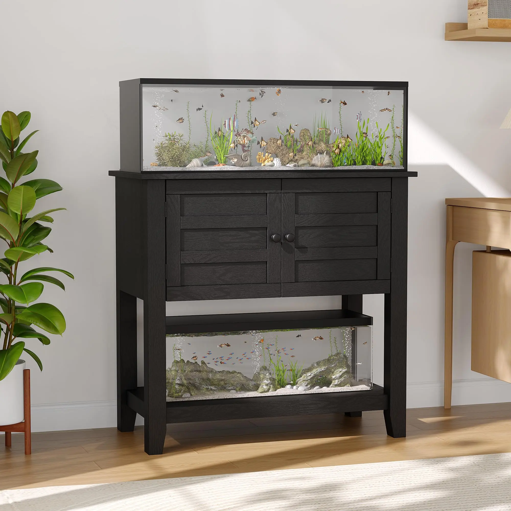 Garvee 20-29 Gallon Aquarium Stand with Charging Station, 660LBS Heavy Duty Fish Tank Stand with Doors & Open Storage for Reptile Turtle Tank