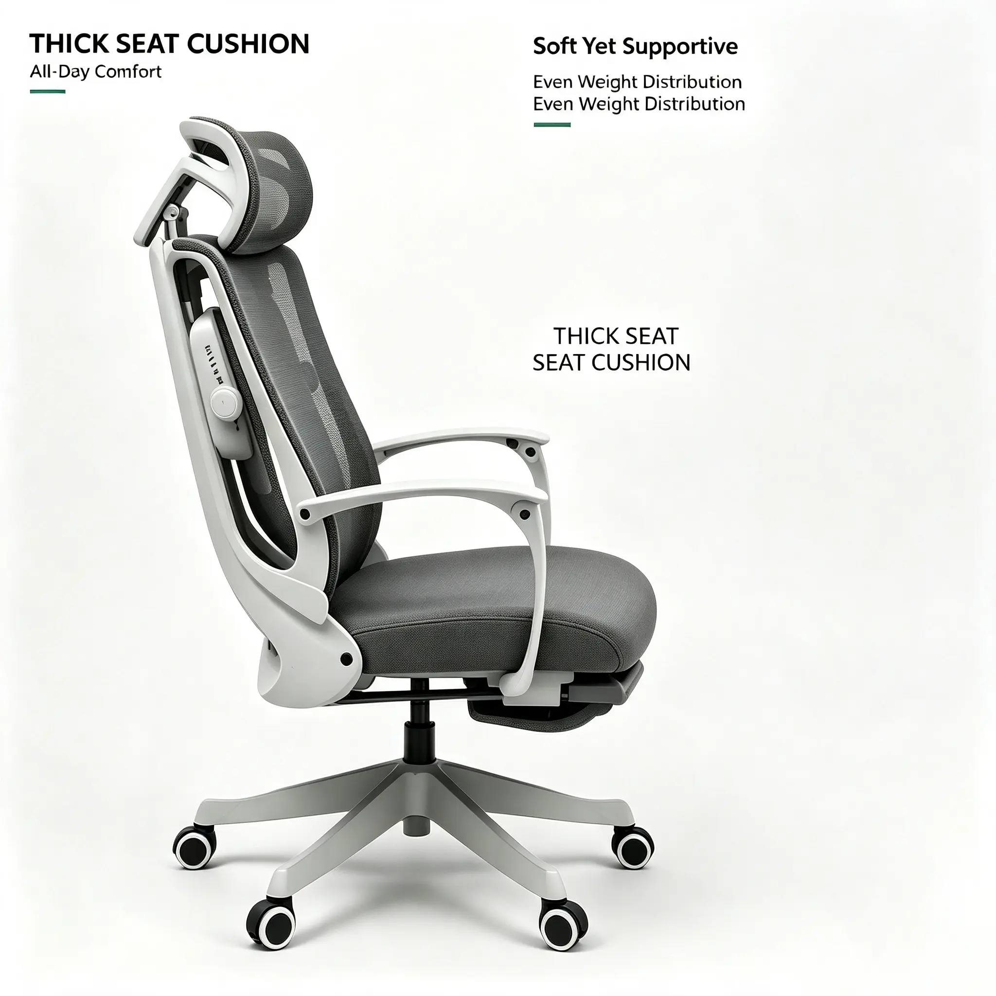 AI Voice Control Ergonomic Mesh Office Chair with Massage & Heating, Hollow Seat Cushion, 5D Adjustable Headrest & Lumbar Support, Grey Computer Desk Chair for Home Work Gaming portable foldable laptop table height-adjustable high back