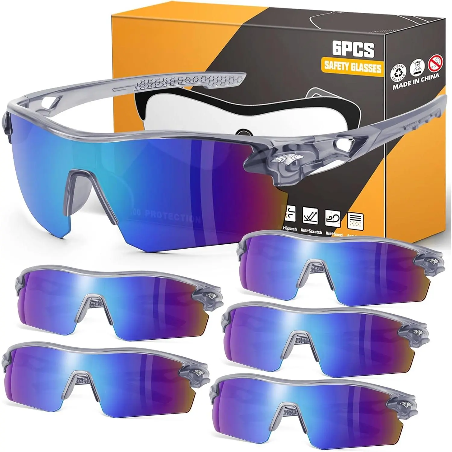 6 Pack Safety Glasses, ANSI Z87.1+UV Protective Eyewear, Impact Resistant Anti-Scratch Safety Goggles for Men Women