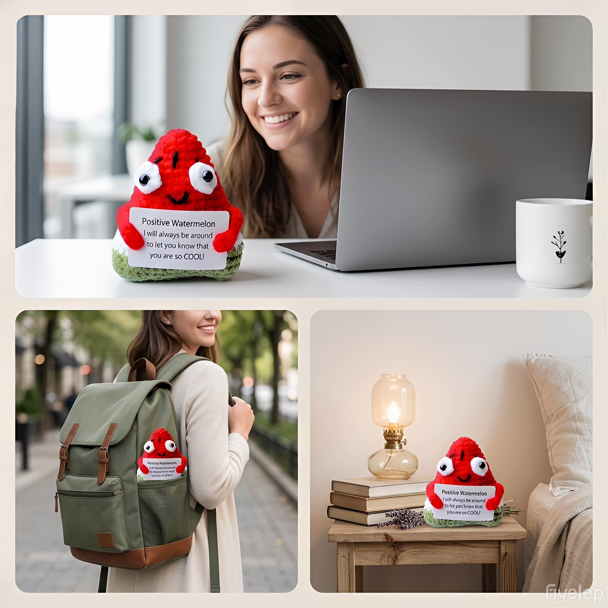 Handmade Crochet Watermelon Plush, Emotional Support Stuffed Doll for Stress Relief & Anxiety, Cute Knitted Fruit Toy as Christmas Presents, Holiday Gifts, Birthday Gifts for Women Men, Teacher Appreciation Gift, Sweet Decorative Gift & Bag Charm