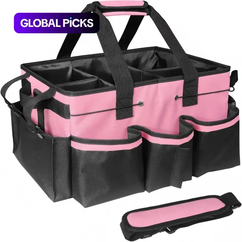 Multi-pocket Cleaning Caddy Bag, 1 Count Waterproof Home Cleaning & Car Maintenance Storage Bag, Storage Organizer with Handle & Adjustable Divider for Home, Travel Essentials Bag, with Side Organizer Bag