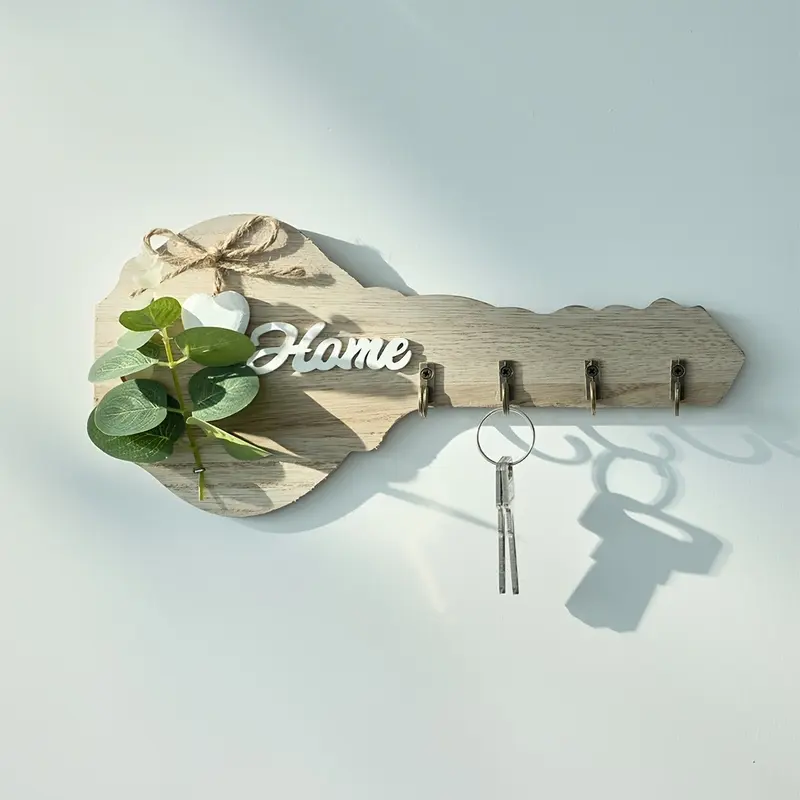 1pc Vintage Wooden Key Shape Key Hook Wall Decoration Hook for Easy Installation Multi-Purpose Storage Hook