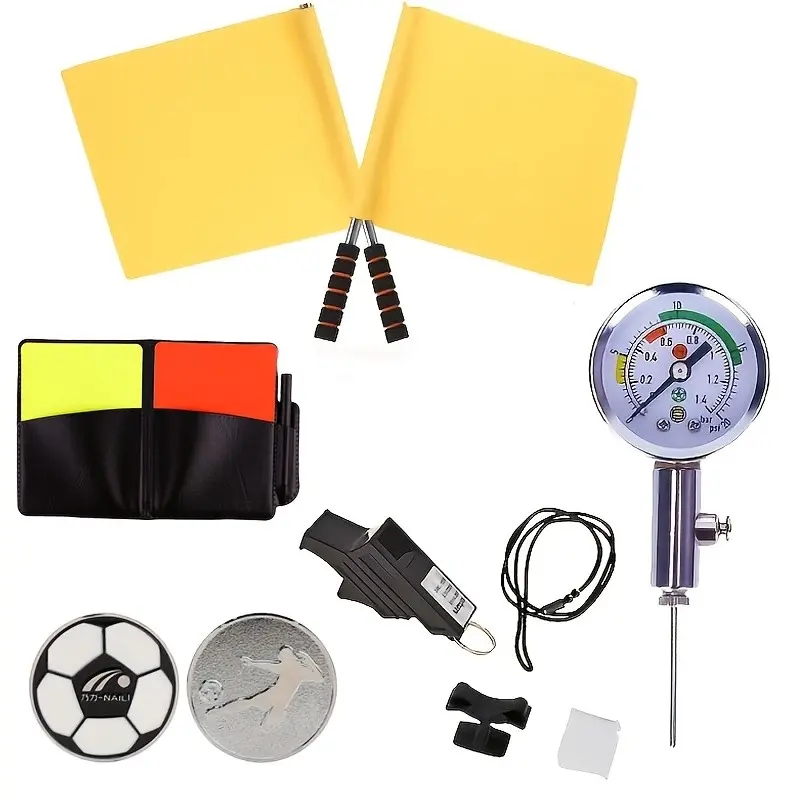 Referee Soccer Kit Set, Includes Cards Book, 2 Whistle Flags, Coin Flipper, Barometer, Essential Sports Equipment Field