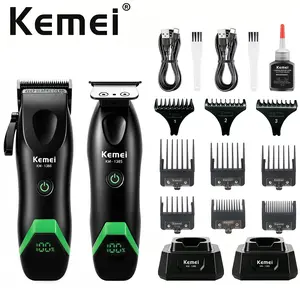 Professional Hair Clipper and Shaver Set, Km-1386 + Km-1385, 8000rpm High-Speed, Dlc Blade, LED Display, 2000mah Battery, Men's Grooming Tool