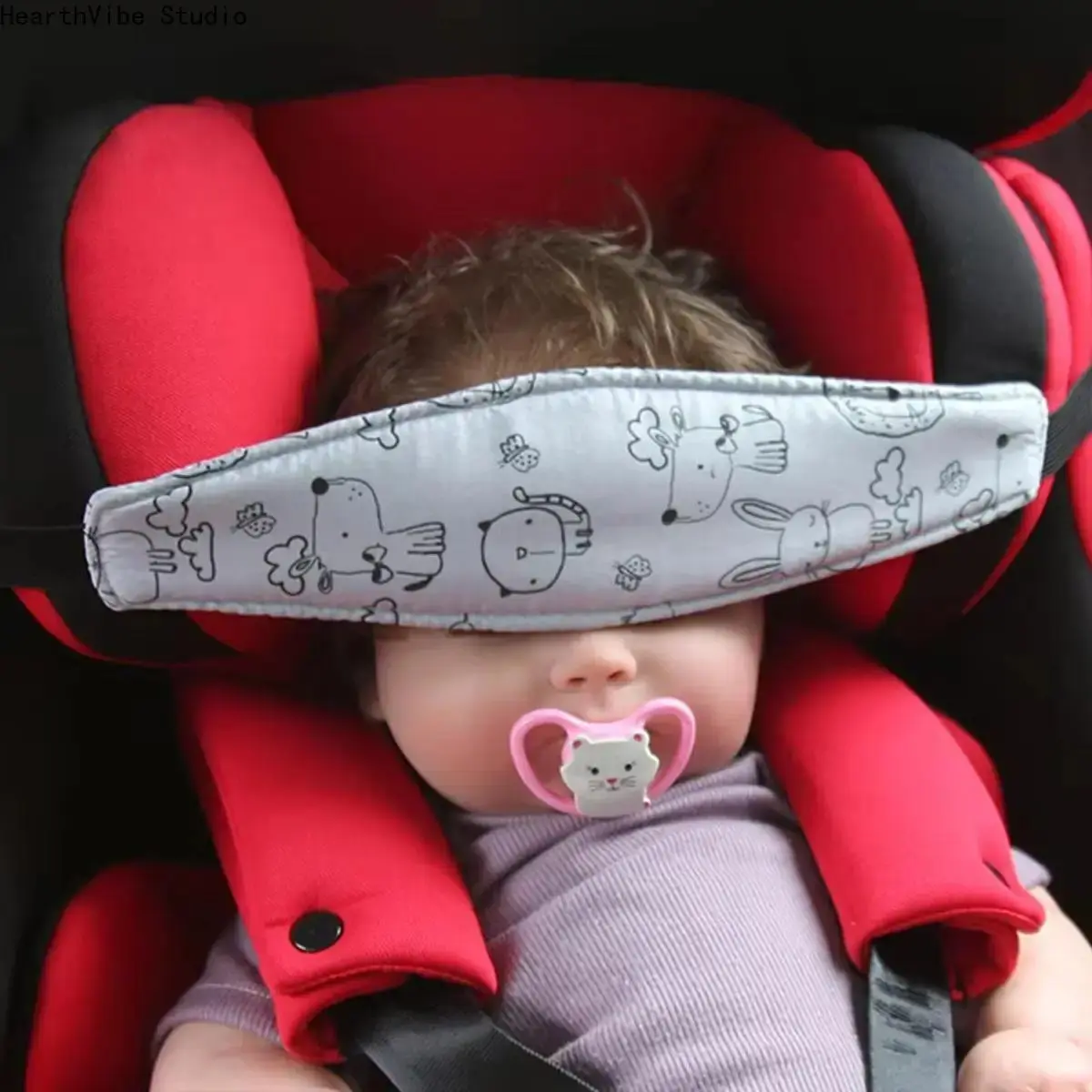 Adjustable Baby Head Support Pillow, Soft Cartoon Animal Sleep Positioner for Car Seats and Strollers, Newborn Baby, Polyester, Infant, Sleep Aid, Neck Support, Baby Items