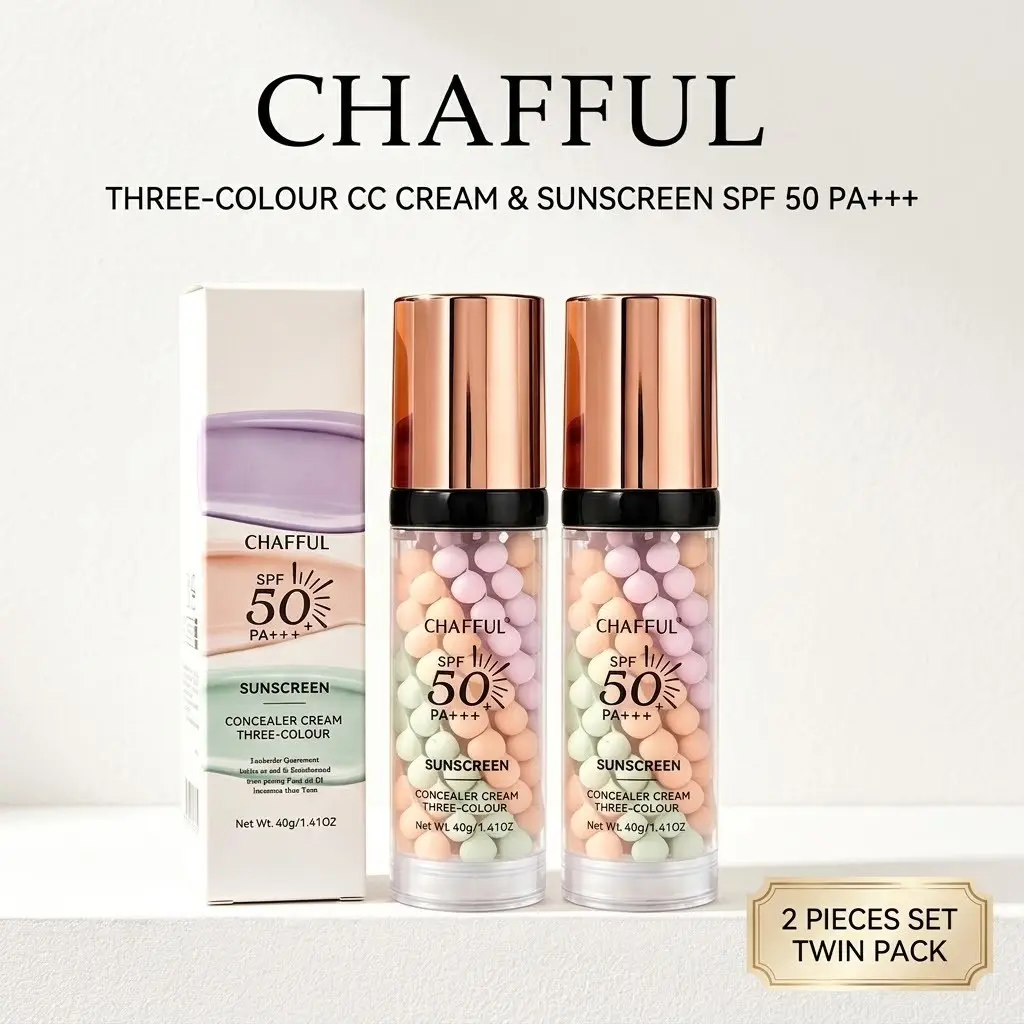 2PCS 3-In-1 Color Correcting Face Sunscreen Serum SPF 50 PA+++, Hydrating Hybrid Sunscreen, Oil-Control Matte, Hydrating, Evens Skin Tone, Radiant Glow Daily Facial Skincare