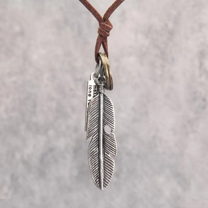1pc Fashion Feather Shape Alloy Pendant Necklace, Men And Women Long Necklace, Perfect Gift for Valentine's Day Father's Day