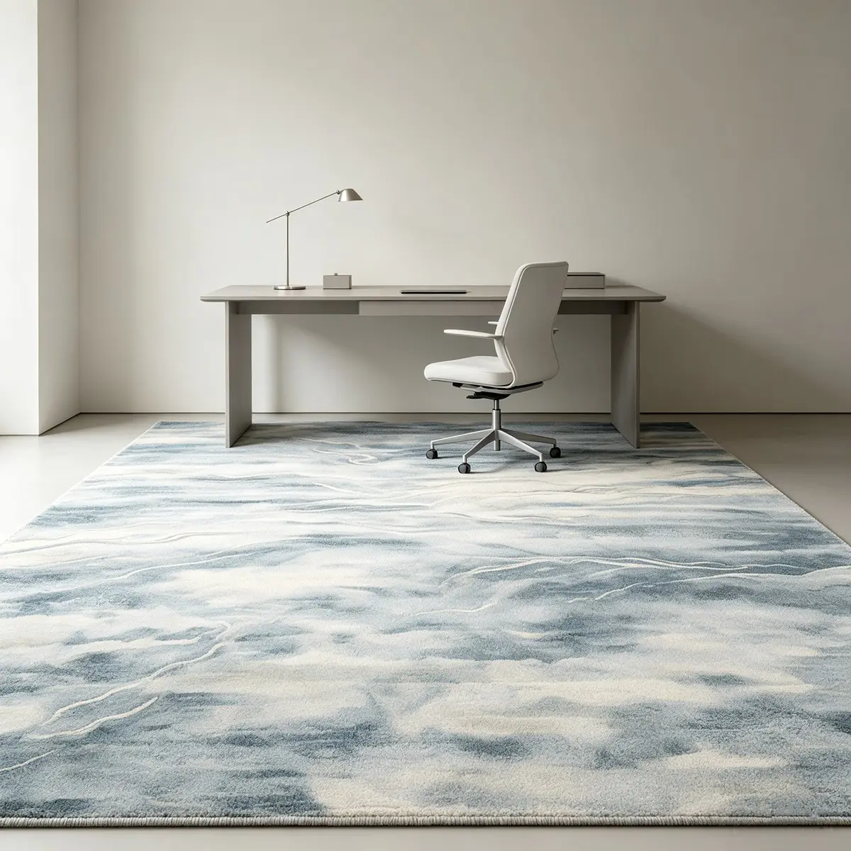 Blue Abstract Mountain Flow Rectangular Rug, New Chinese Style Zen Study Office Decor Mat, Morandi Blue Simple Landscape Texture Foot Pad, Abstract Area Rugs