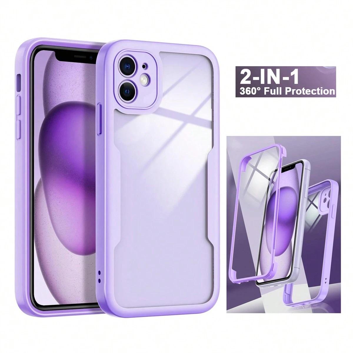 2 in 1 Full Body Protective Case with Front Screen Protector, Soft TPU Bumper + Hard PC Back Cover, Compatible with Apple 16/15/14/13/12/11 Pro Max/Plus, Accessories
