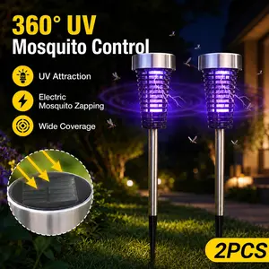 2 Pack Solar Bug Zapper Outdoor Waterproof LED Mosquito Killer Lamp, Solar Powered UV Insect Trap & Mosquito Repellent,Ground Insert Design, Auto On/Off Garden Stake Light for Patio, Yard, Lawn, Backyard, Porch, Pathway, Camping Use, Mosquito Repeller Duo