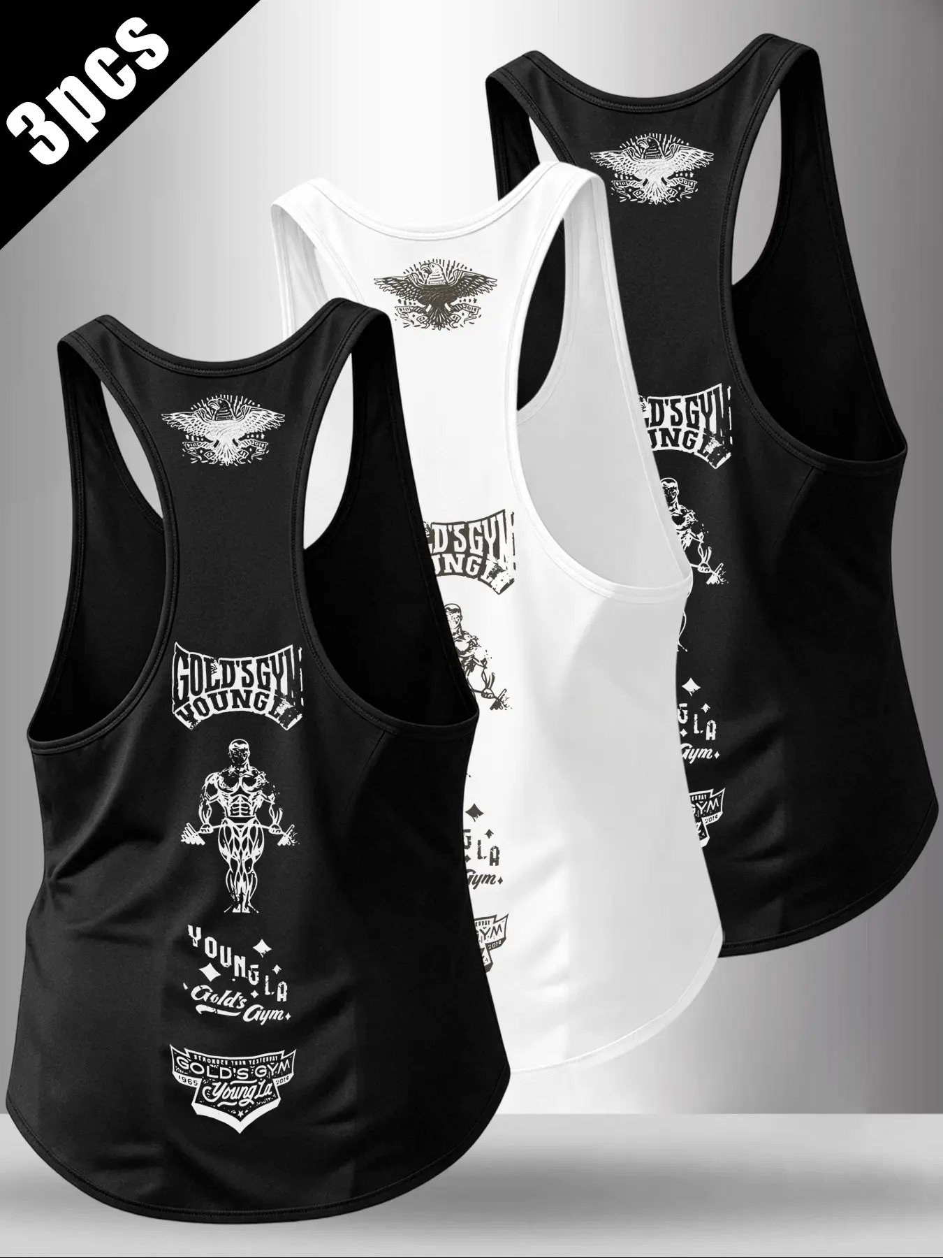 Men's Summer Sleeveless Graphic T-Shirt, Eagle and Weightlifting Print, Lightweight Fitness Training Top, Casual Gym Vests, Loose-Fit, 3-Piece Set