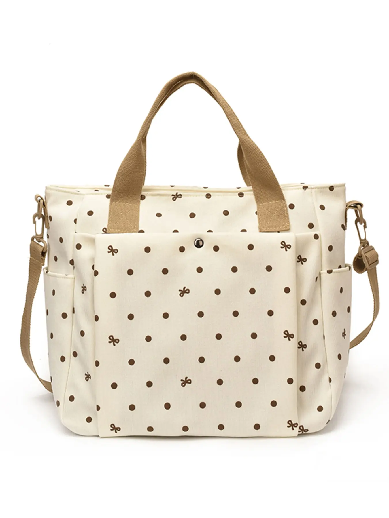 Polka Dot Bow Print Velvet Tote Bag, Durable Anti-Wrinkle Fabric, Adjustable Strap, Ideal for Students, Moms, Daily Use, Shopping