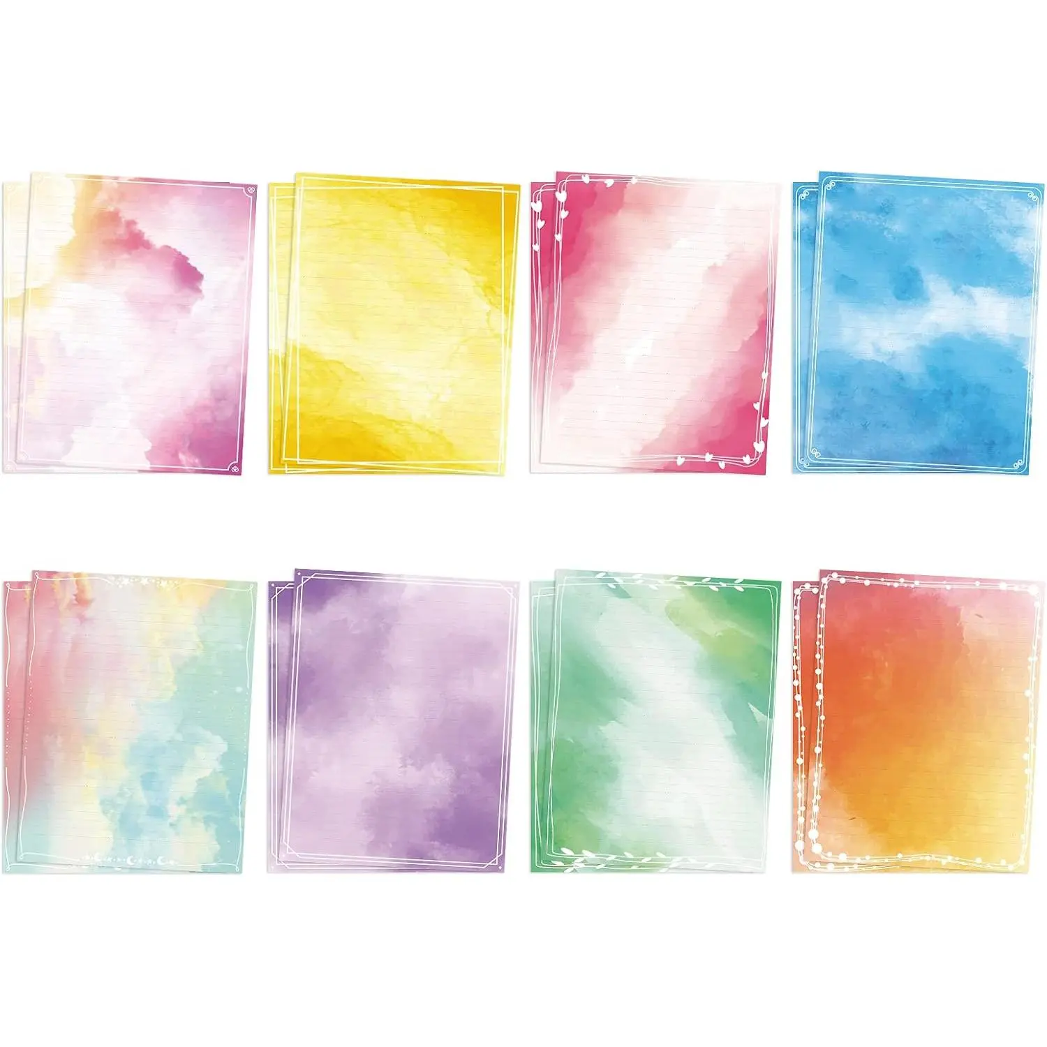 96 count Watercolor Stationary Paper Set (Lined), 8.5"x11" | Thick Writing Paper, Smooth Finish, No-Bleed, Stationery for Personal Letters, Calligraphy, Art, Journaling, Gifts for Girls