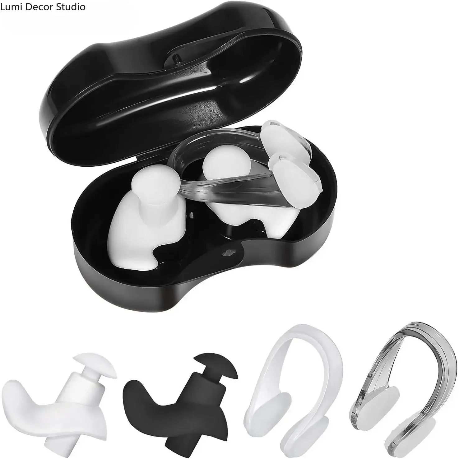 Soft Silicone Earplugs and Nose Clip Combo Set, Waterproof and Reusable Pool Accessories for Swimming, with Storage Case