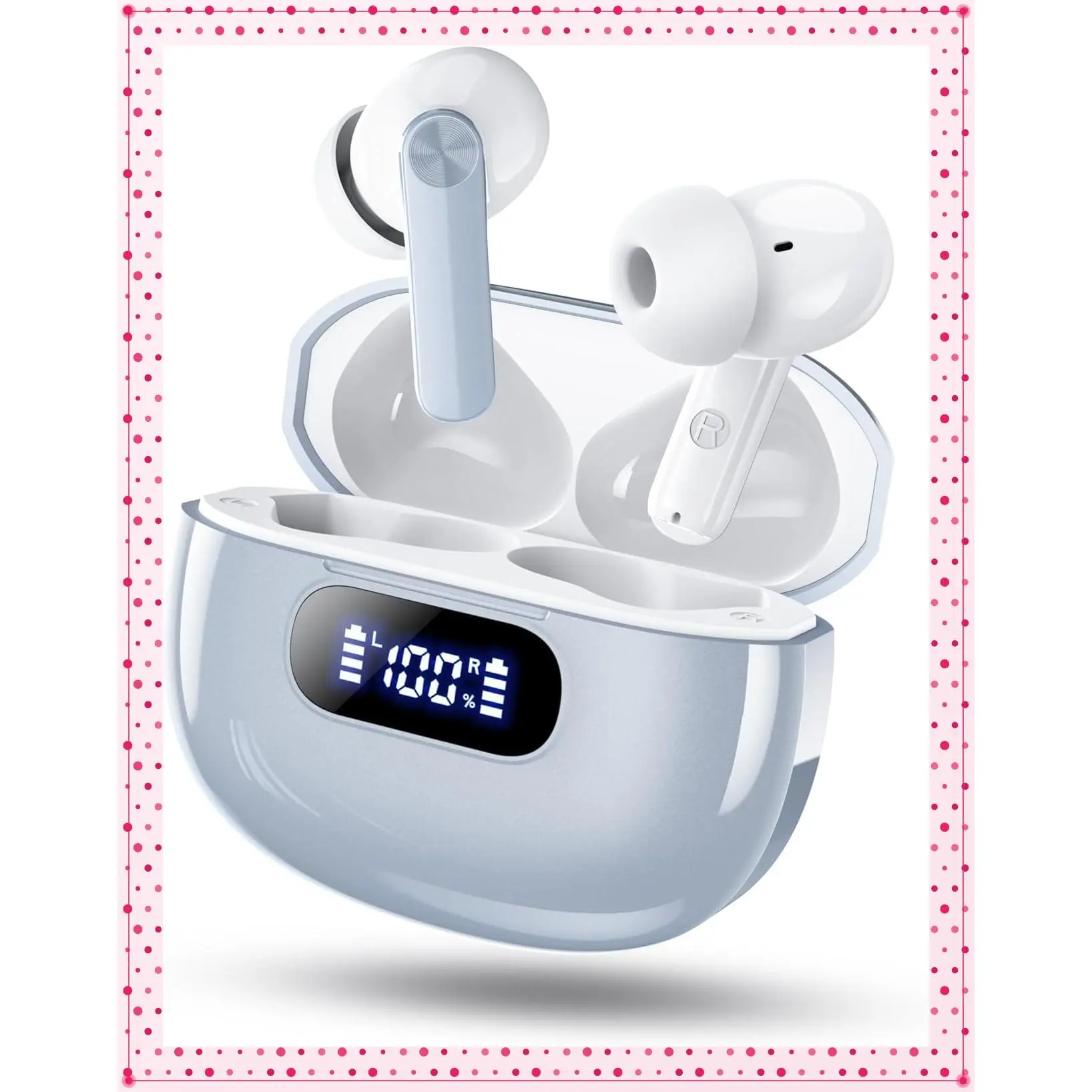 Wireless Earbuds Bluetooth 5.3 Headphones with LED Power Display, HiFi Stereo, 4 ENC Noise Cancelling Mic, 48H Playtime, Mini Case, IP7 Waterproof for iOS AndroidGift