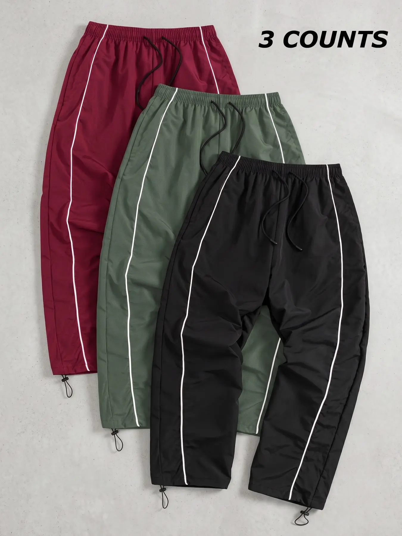 3 Piece Set Men's Athleisure Pants with Lines, Spring Autumn Quick-Dry Breathable Sports Sweatpants Trousers, Drawstring Elastic Waist, Adjustable Cuffs, 2 Side Pockets