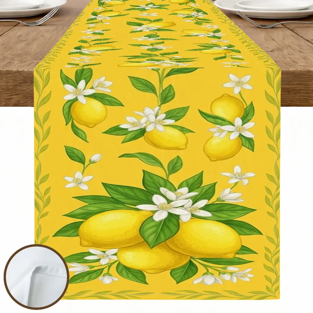 1pc Lemon Floral Table Runner, Vintage Style, Lemon and Flower Pattern, for Dining Table Kitchen Decor Home Decor Summer Decor