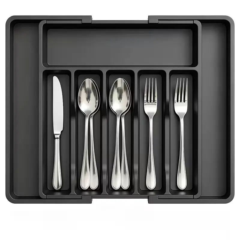 Expandable Kitchen Utensil Organiser - BPA-Free Plastic Drawer Box, 13-22.4"w Adjustable Cutlery Sorter for Spoons, Forks, Knives
