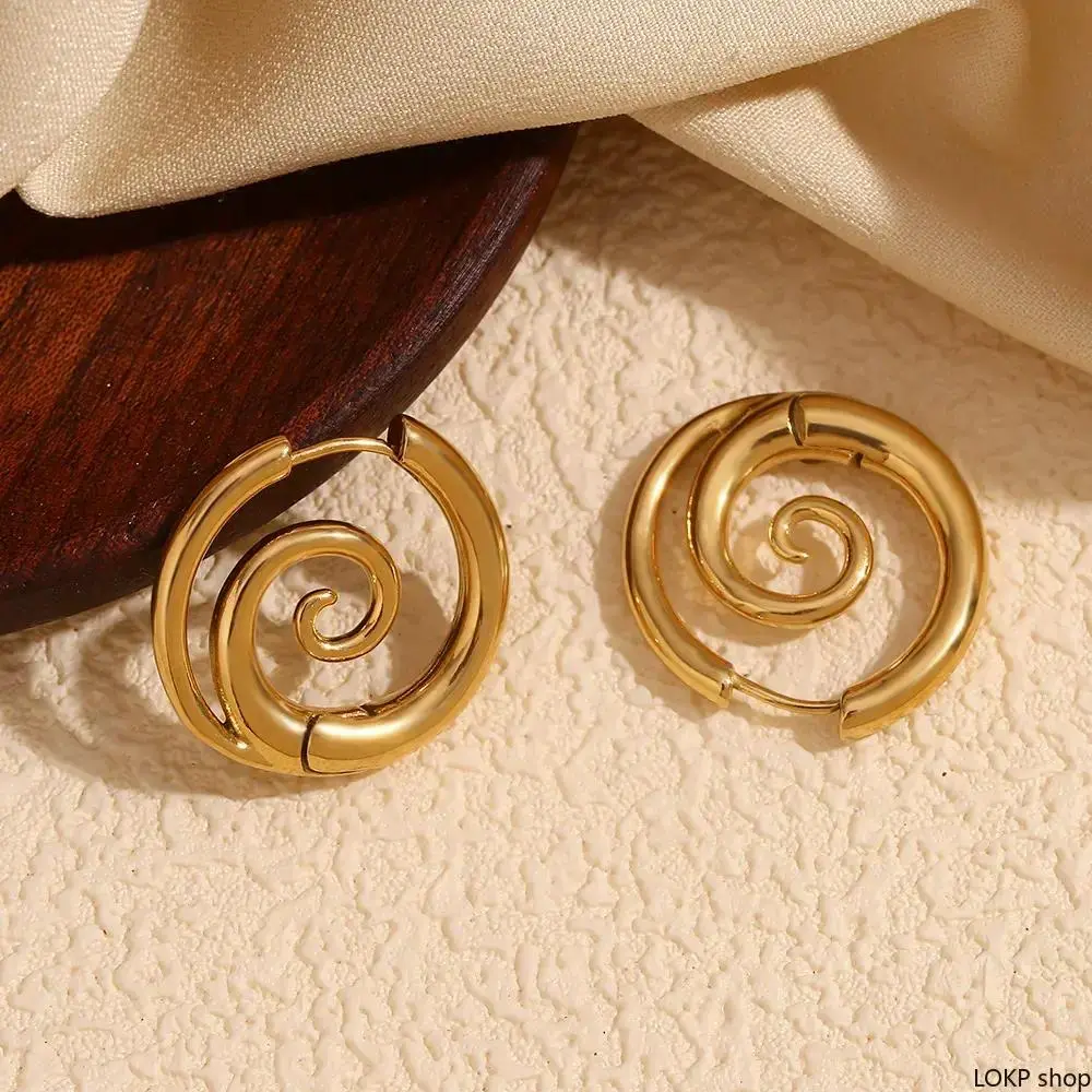 Women's Elegant Metallic Spiral Clicker Earrings - 316L Stainless Steel Hypoallergenic Earrings, High Quality Non Tarnish Jewelry, Gold & Silver Options, Alt Fashion Daily Wear Accessories, Ideal Gifts for Friends, High Quality Earrings