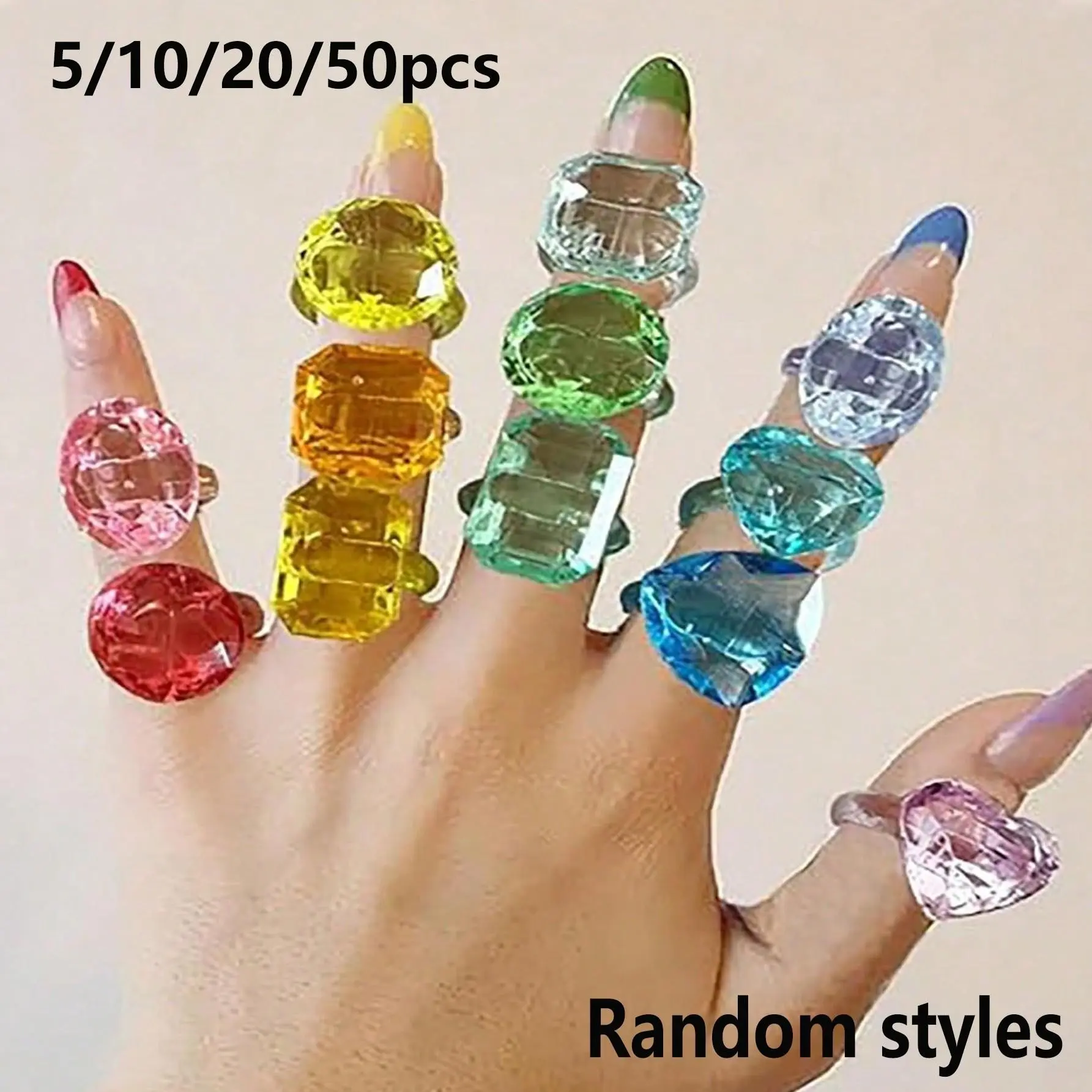Plastic Acrylic Rhinestone Rings Set, Mixed Colors, Fashion Stackable Rings, Party Gifts, Birthday Presents, Multifunctional Fashion Jewelry, All Seasons
