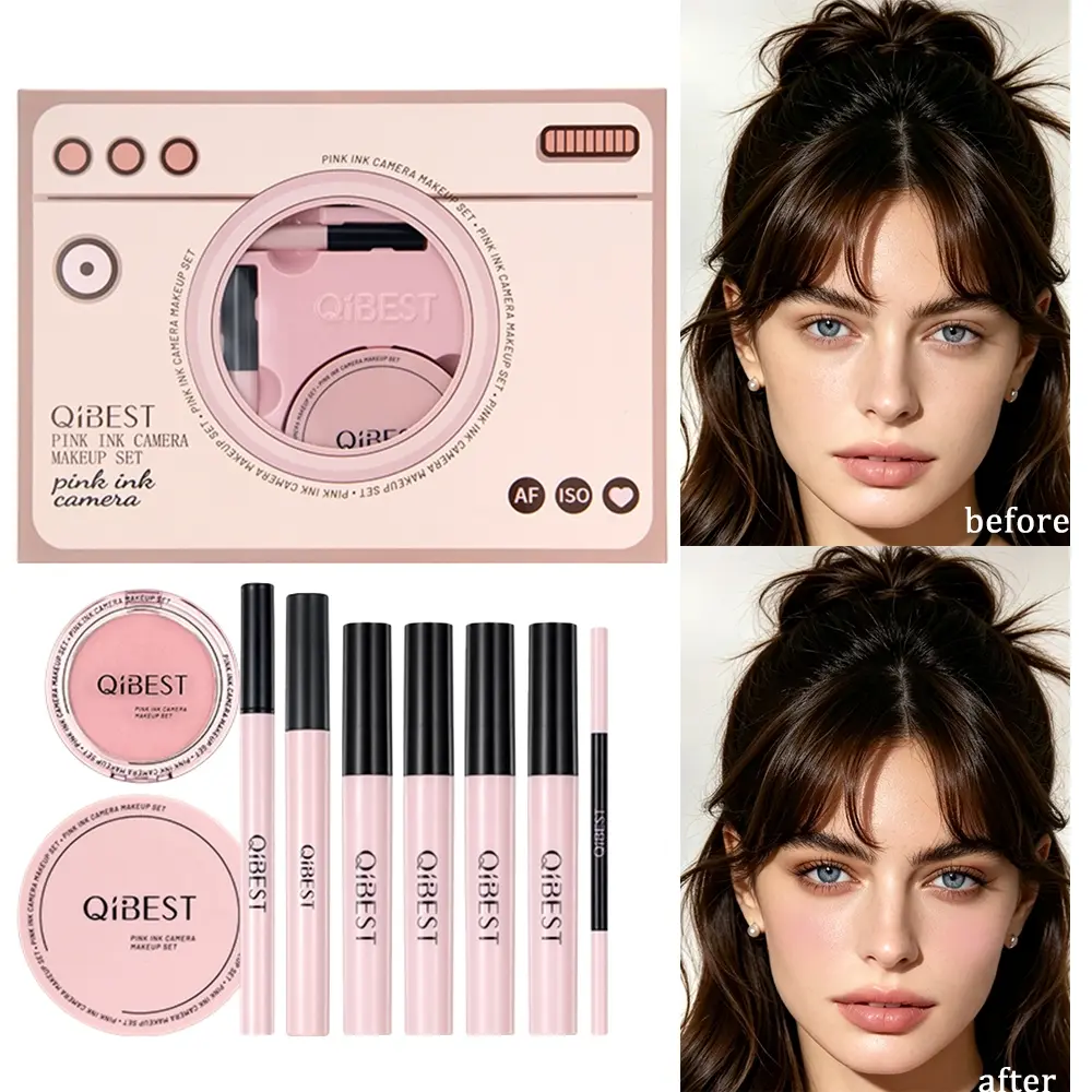 All-in-One Full Face Makeup Set, Matte Lip Clay Liquid Lipstick 4 Shades, Dual Ended Eyebrow Pencil, Eyeliner, Mascara, Blush, Setting Powder, Complete Cosmetic Kit Gift for Women, Makeup Gift Sets