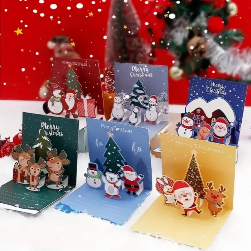 6 Piece Handmade 3D Christmas Card Set, Elegant Holiday Cards with Envelopes, Stickers, and Mailing Convenience, Perfect for New Year Parties